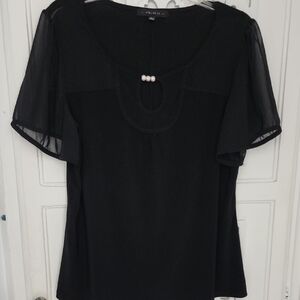 Black Sheer Sleeve Top by Avenue